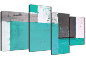 Oversized Large Turquoise Grey Abstract Painting Canvas Wall Art Multi 4 Part 130cm Wide 4345 For Your Living Room