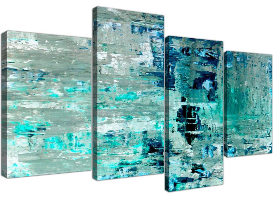 Oversized Large Turquoise Teal Abstract Painting Wall Art Print Canvas Split 4 Set 4333 For Your Living Room