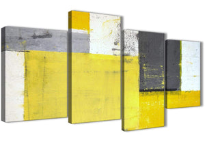 Oversized Large Yellow Grey Abstract Painting Canvas Multi 4 Part 130cm Wide 4346 For Your Living Room