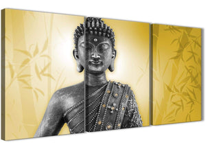 Oversized Mustard Yellow And Grey Silver Wall Art Print Of Buddha Canvas Multi 3 Panel 3328 For Your Living Room