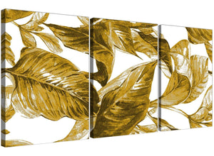 Oversized Mustard Yellow White Tropical Leaves Canvas Split 3 Panel 3318 For Your Living Room