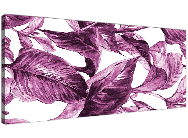 Oversized Plum Aubergine White Tropical Leaves Canvas Modern 120cm Wide 1319 For Your Girls Bedroom - 1319