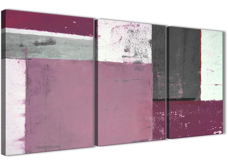 Oversized Plum Gray Abstract Painting Canvas Wall Art Picture Split 3 Set 125cm Wide 3342 For Your Dining Room