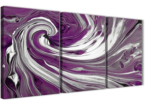 Oversized Plum Purple White Swirls Modern Abstract Canvas Wall Art Split 3 Set 125cm Wide 3353 For Your Living Room