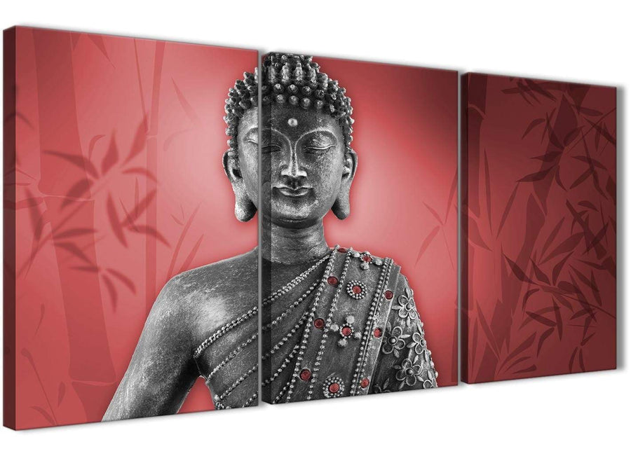 Oversized Red And Grey Silver Wall Art Prints Of Buddha Canvas Split 3 Part 3331 For Your Living Room