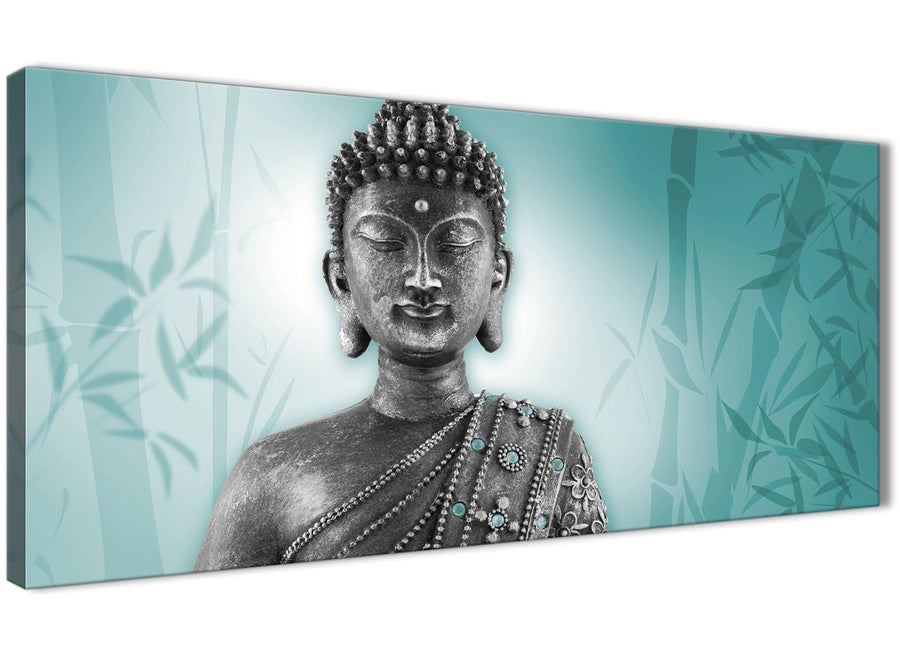 Oversized Teal And Grey Silver Wall Art Prints Of Buddha Canvas Modern 120cm Wide 1327 For Your Living Room