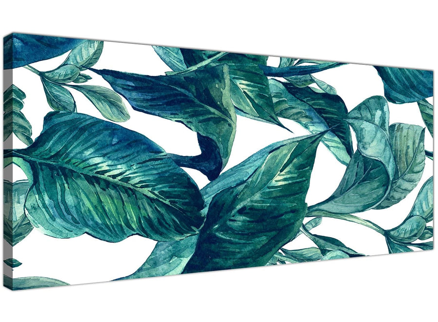 Oversized Teal Blue Green Tropical Exotic Leaves Canvas Modern 120cm Wide 1325 For Your Dining Room