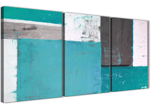 Oversized Teal Grey Abstract Painting Canvas Wall Art Split 3 Set 125cm Wide 3344 For Your Hallway