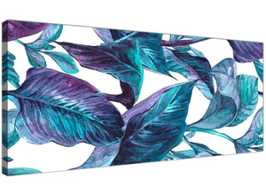 Oversized Turquoise And White Tropical Leaves Canvas Modern 120cm Wide 1323 For Your Living Room
