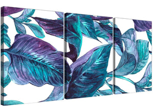 Oversized Turquoise And White Tropical Leaves Canvas Split 3 Piece 3323 For Your Dining Room