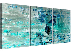 Oversized Turquoise Teal Abstract Painting Wall Art Print Canvas Split 3 Panel 3333 For Your Bedroom