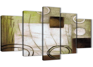 Oversized 5 Panel Brown Green Painting Abstract Bedroom Canvas Wall Art Decor - 5421 - 160cm XL Set Artwork