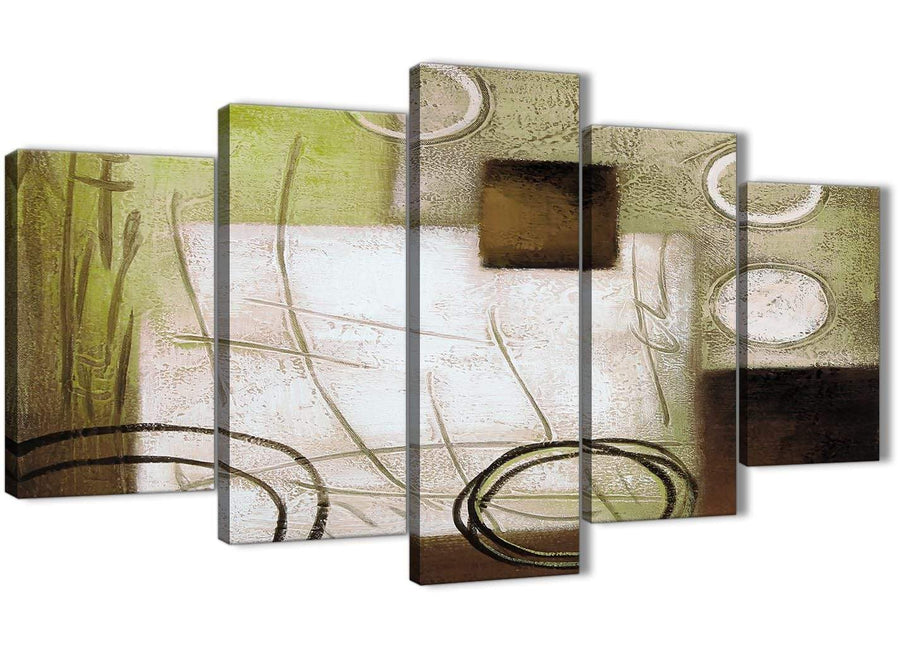 Oversized 5 Panel Brown Green Painting Abstract Bedroom Canvas Wall Art Decor - 5421 - 160cm XL Set Artwork