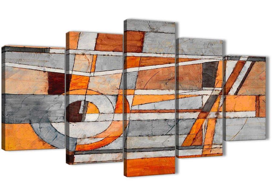 Oversized 5 Panel Burnt Orange Grey Painting Abstract Living Room Canvas Pictures Decorations - 5405 - 160cm XL Set Artwork