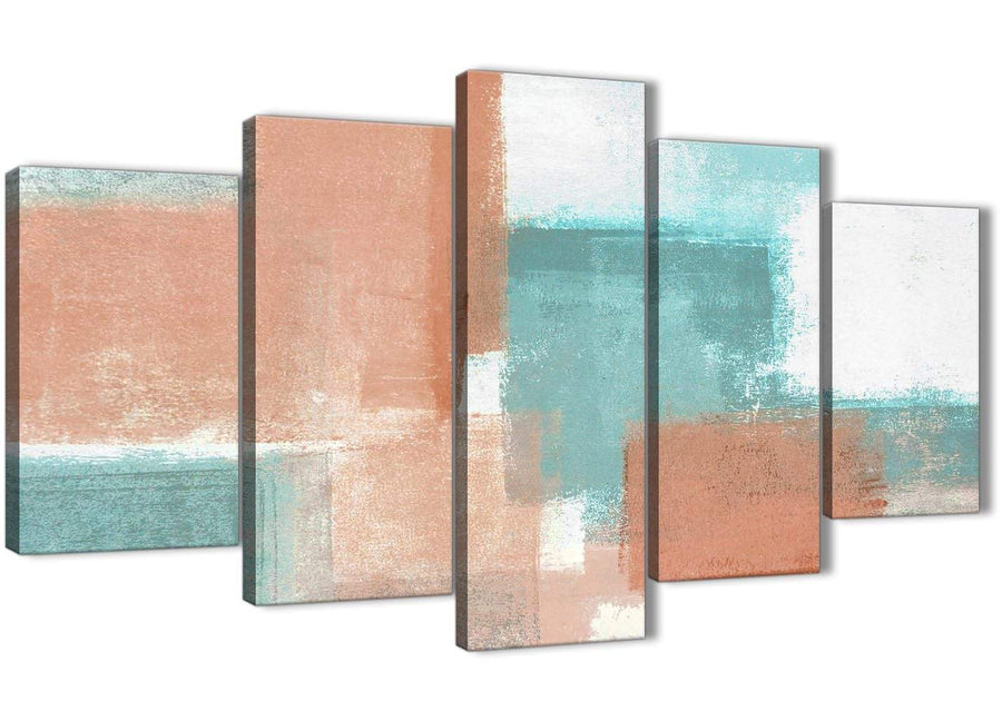 Oversized 5 Piece Coral Turquoise Abstract Bedroom Canvas Pictures Decorations - 5366 - 160cm XL Set Artwork
