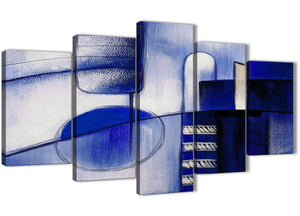 Oversized 5 Panel Indigo Blue Cream Painting Abstract Bedroom Canvas Pictures Decor - 5418 - 160cm XL Set Artwork