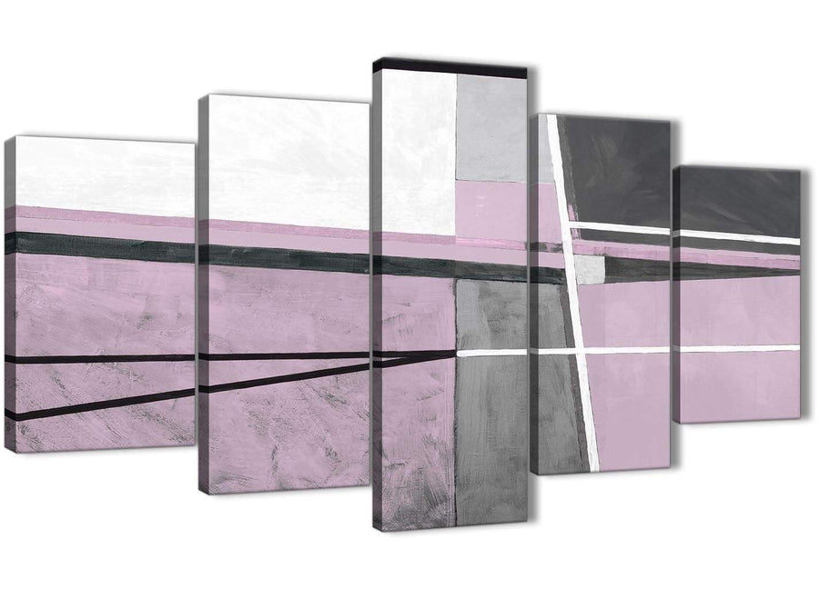 Oversized 5 Piece Lilac Grey Painting Abstract Living Room Canvas Pictures Decor - 5395 - 160cm XL Set Artwork