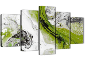 Oversized 5 Panel Lime Green and Grey Swirl Abstract Dining Room Canvas Pictures Decor - 5464 - 160cm XL Set Artwork