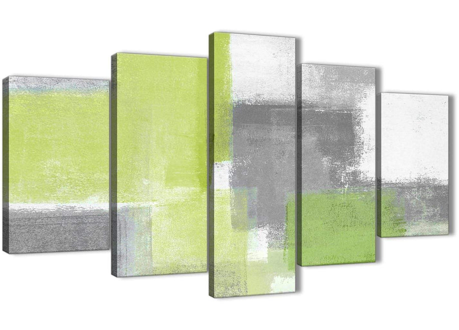 Oversized 5 Part Lime Green Grey Abstract - Abstract Office Canvas Pictures Decor - 5369 - 160cm XL Set Artwork