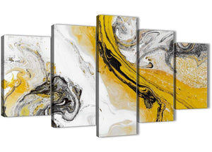 Oversized 5 Piece Mustard Yellow and Grey Swirl Abstract Dining Room Canvas Pictures Decor - 5462 - 160cm XL Set Artwork