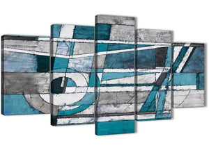Oversized 5 Panel Teal Grey Painting Abstract Living Room Canvas Pictures Decor - 5402 - 160cm XL Set Artwork