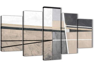 Oversized 5 Piece Beige Cream Grey Painting Abstract Office Canvas Pictures Decorations - 5394 - 160cm XL Set Artwork