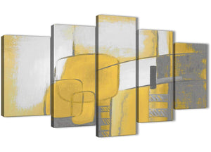 Oversized 5 Panel Mustard Yellow Grey Painting Abstract Bedroom Canvas Pictures Decor - 5419 - 160cm XL Set Artwork