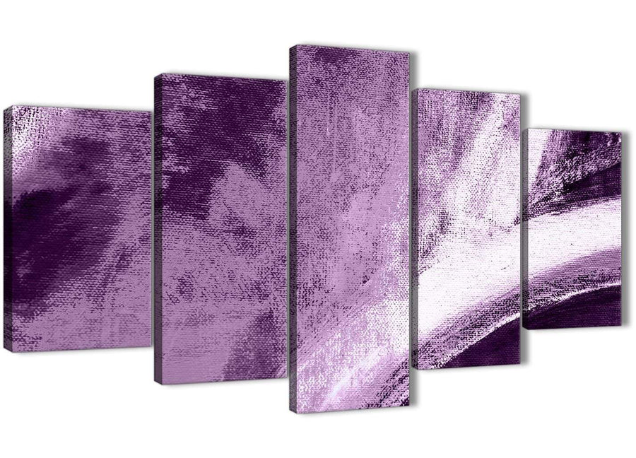 Oversized 5 Piece Aubergine Plum and White - Abstract Living Room Canvas Wall Art Decorations - 5449 - 160cm XL Set Artwork