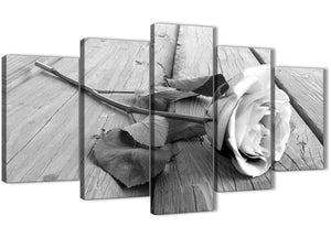 Oversized 5 Piece Black White Rose Floral Dining Room Canvas Wall Art Decorations - 5372 - 160cm XL Set Artwork