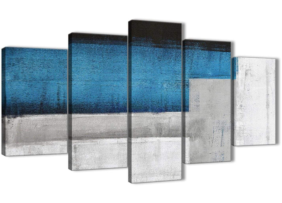 Oversized 5 Panel Blue Grey Painting Abstract Living Room Canvas Wall Art Decor - 5423 - 160cm XL Set Artwork