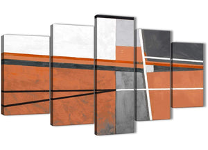 Oversized 5 Part Burnt Orange Grey Painting Abstract Bedroom Canvas Pictures Decorations - 5390 - 160cm XL Set Artwork