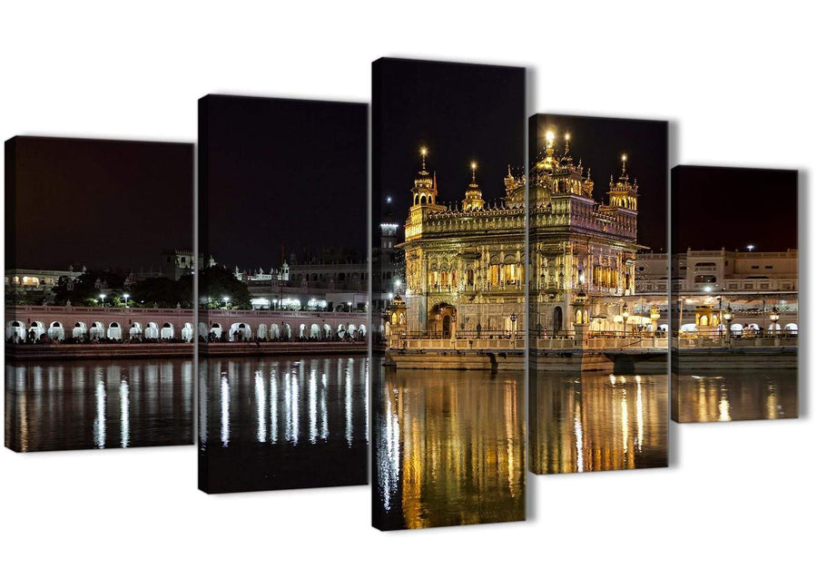 Oversized 5 Piece Canvas Wall Art Pictures - Sikh Golden Temple Amritsar Night - Canvas - 5195 - 160cm XL Set Artwork