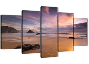Oversized 5 Panel Canvas Wall Art Pictures - Panoramic Landscape Beach Sunset - 5198 - 160cm XL Set Artwork