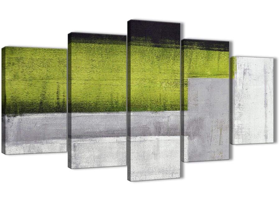 Oversized 5 Panel Lime Green Grey Painting Abstract Living Room Canvas Wall Art Decorations - 5424 - 160cm XL Set Artwork