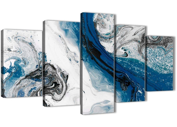 Oversized 5 Piece Blue and Grey Swirl Abstract Office Canvas Wall Art Decor - 5465 - 160cm XL Set Artwork
