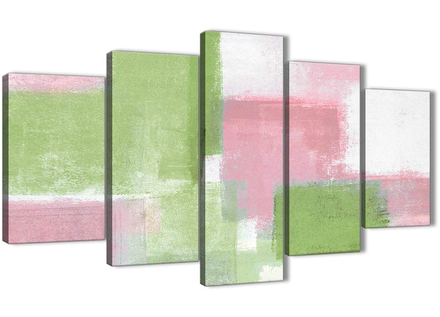 Oversized 5 Piece Pink Lime Green Green Abstract Office Canvas Pictures Decorations - 5374 - 160cm XL Set Artwork