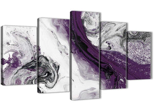 Oversized 5 Panel Purple and Grey Swirl Abstract Office Canvas Wall Art Decor - 5466 - 160cm XL Set Artwork