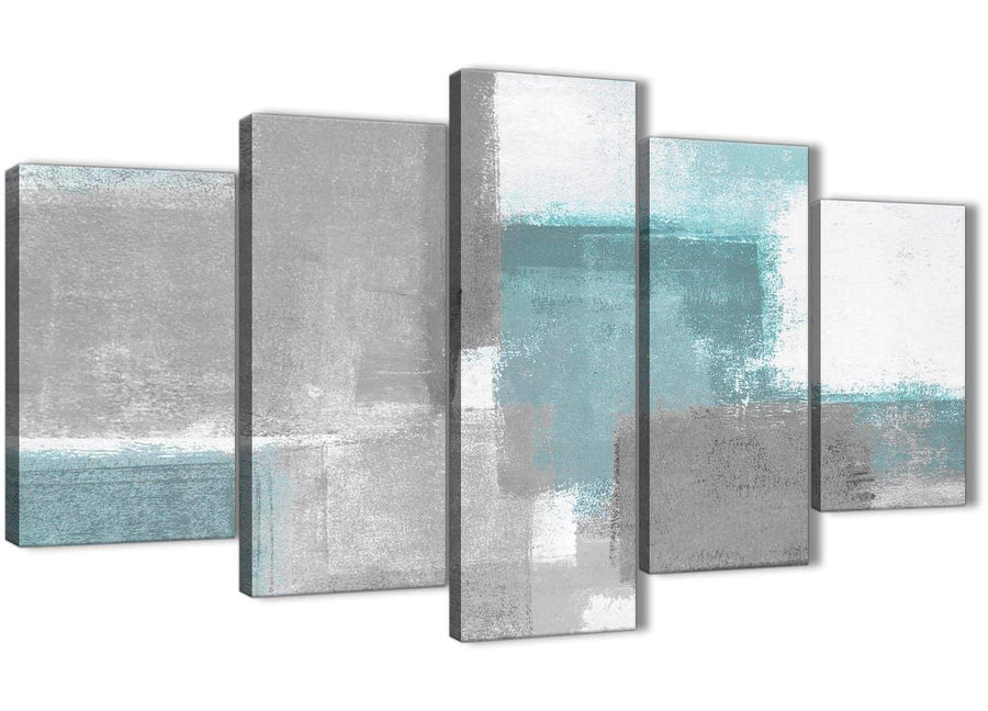 Oversized 5 Piece Teal Grey Painting Abstract Dining Room Canvas Pictures Decorations - 5377 - 160cm XL Set Artwork
