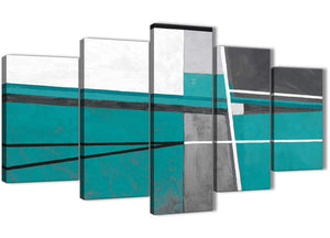 Oversized 5 Part Teal Grey Painting Abstract Bedroom Canvas Wall Art Decorations - 5389 - 160cm XL Set Artwork