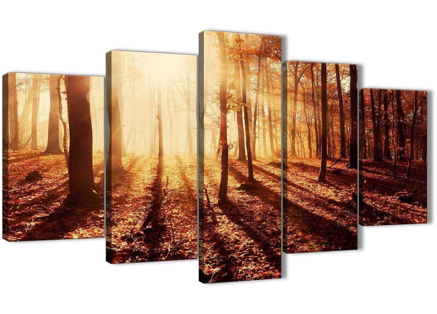 Oversized 5 Panel Trees Canvas Wall Art Prints - Autumn Leaves Forest Scenic Landscapes - 5386 Orange - 160cm XL Set Artwork