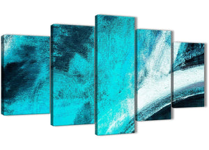 Oversized 5 Piece Turquoise and White - Abstract Dining Room Canvas Pictures Decorations - 5448 - 160cm XL Set Artwork