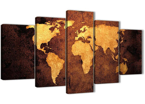 Oversized 5 Piece Vintage Old World Map - Brown Cream Canvas - Abstract Bedroom Canvas Wall Art Decor - 5188 - 160cm XL Set Artwork