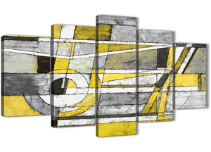 Oversized 5 Panel Yellow Grey Painting Abstract Dining Room Canvas Wall Art Decorations - 5400 - 160cm XL Set Artwork