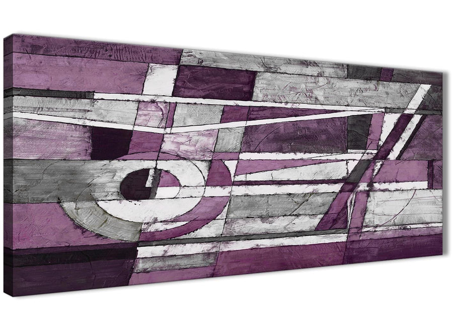 Panoramic Aubergine Grey White Painting Living Room Canvas Pictures Accessories - Abstract 1406 - 120cm Print