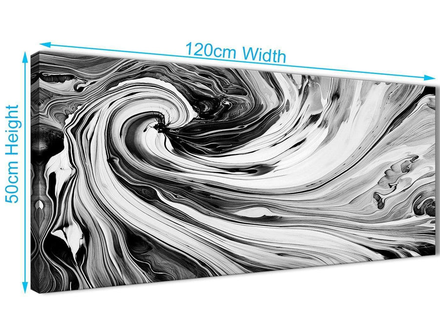 Panoramic Black White Grey Swirls Modern Abstract Canvas Wall Art Modern 120cm Wide 1354 For Your Dining Room