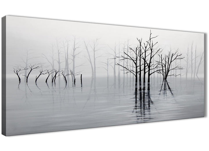 Panoramic Black White Grey Tree Landscape Painting Living Room Canvas Wall Art Accessories - 1416 - 120cm Print - 1s416l