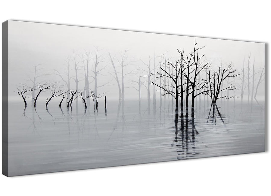 Panoramic Black White Grey Tree Landscape Painting Living Room Canvas Wall Art Accessories - 1416 - 120cm Print