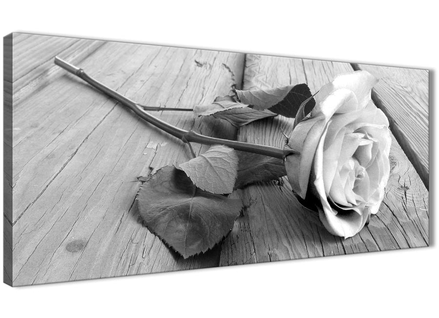 Panoramic Black White Rose Floral Bedroom Canvas Pictures Accessories - 1372 - 120cm Print