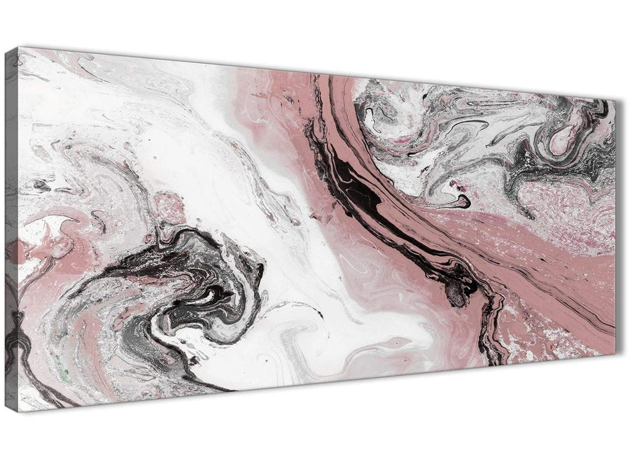 Panoramic Blush Pink and Grey Swirl Living Room Canvas Wall Art Accessories - Abstract 1463 - 120cm Print