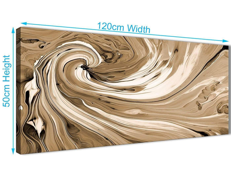 Panoramic Brown Cream Swirls Modern Abstract Canvas Wall Art Modern 120cm Wide 1349 For Your Living Room